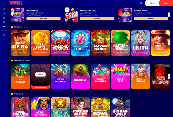 Hovedside på Yuki Casino Site
