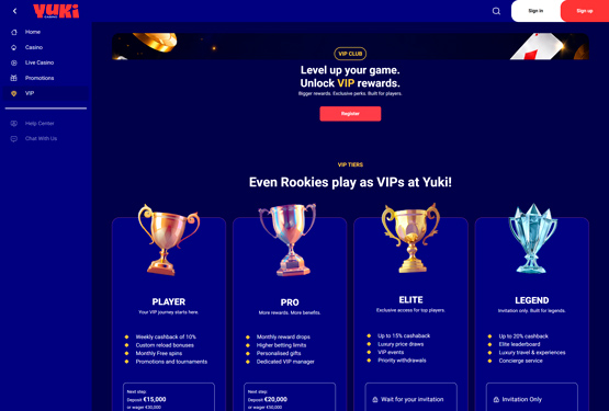 VIP program på Yuki Casino