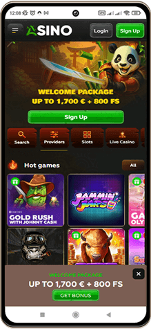 Asino Casino Site på mobilskærmen