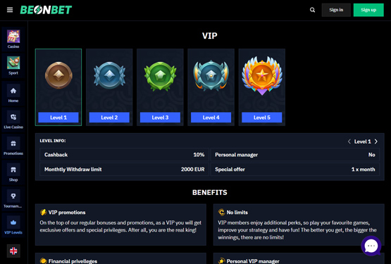 VIP program på BeOnBet Casino 