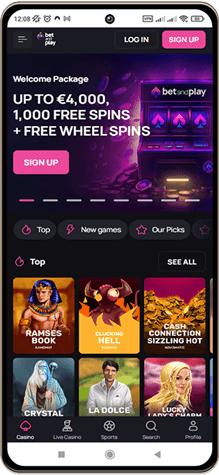 Betandplays Casinos Hovedside på Mobilskærm