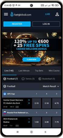 Betglobal Casino Site på mobilskærmen