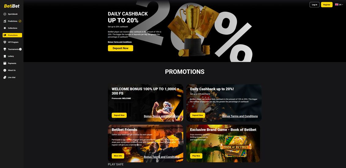 Bonussiden på Betibet Casino -webstedet