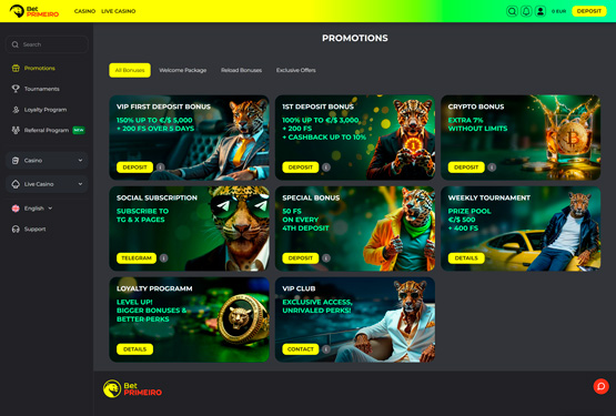 Bonusser og kampagner på BetPrimeiro Casino