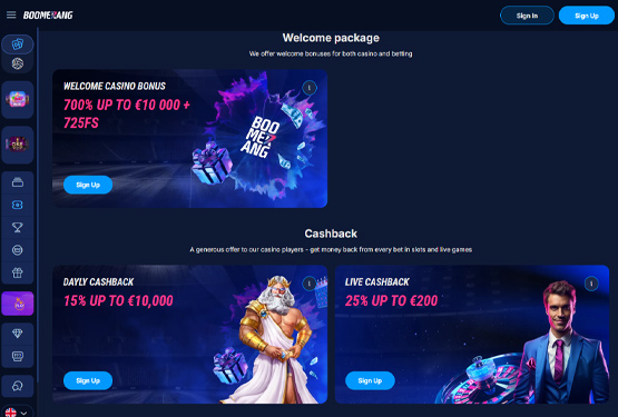 Bonusser og kampagner på Boomerang Bet Casino