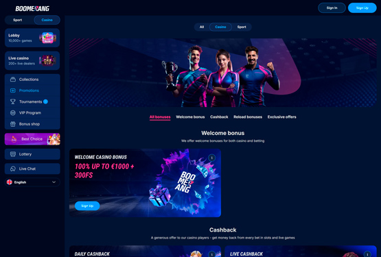 Bonusser og kampagner på Boomerang Bet Casino