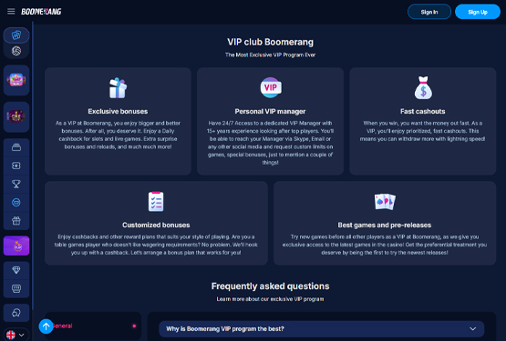 VIP program på Boomerang Bet Casino