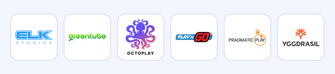 ELK Greentube Octoplay Play'n Go Pragmatic Play Yggdrasil logoer