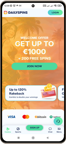 Dailyspins Casinos Hovedside på Mobilskærm