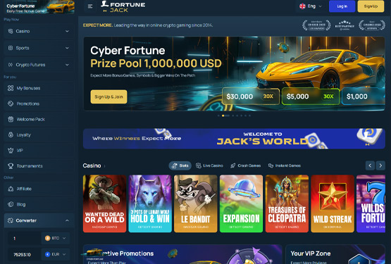 Hovedside på FortuneJack Casino Site