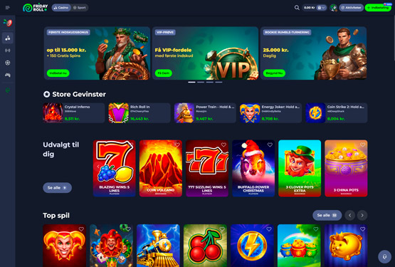 Hovedside på FridayRoll Casino Site