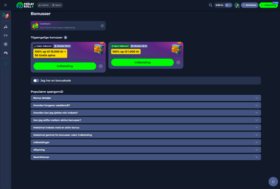 Bonusser og kampagner på FridayRoll Casino