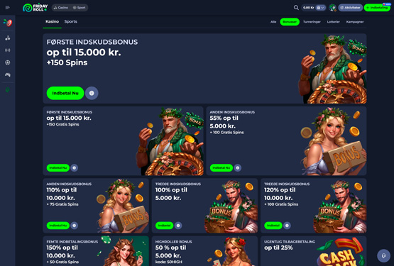 Bonusser og kampagner på FridayRoll Casino