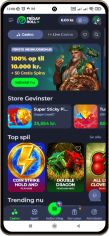 FridayRoll Casino Hovedside på Mobilskærm
