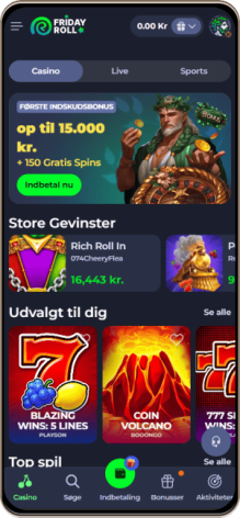 FridayRoll Casino Hovedside på Mobilskærm