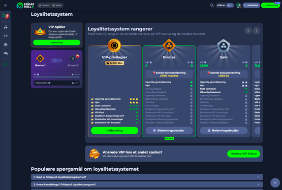 VIP program på FridayRoll Casino