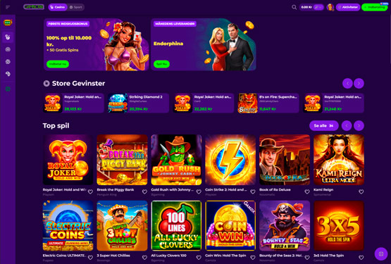 Hovedside på Gambloria Casino Site