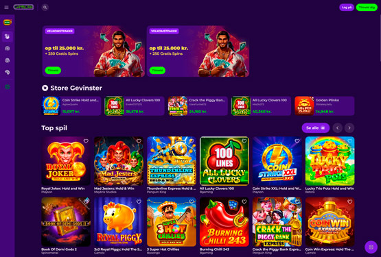 Hovedside på Gambloria Casino Site
