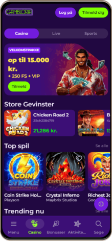 Gambloria Casino Hovedside på Mobilskærm