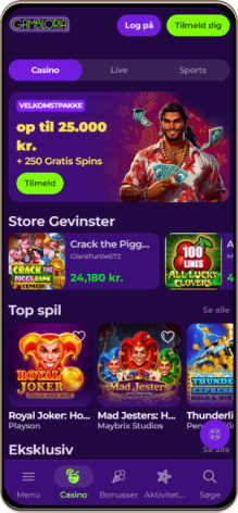 Gambloria Casino Hovedside på Mobilskærm