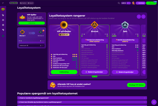 VIP program på Gambloria Casino