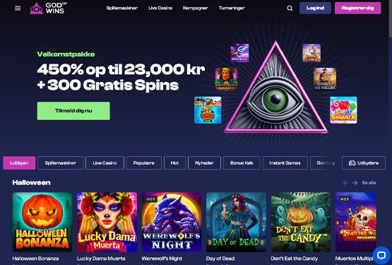 Hovedside på God Of Wins Casino Site