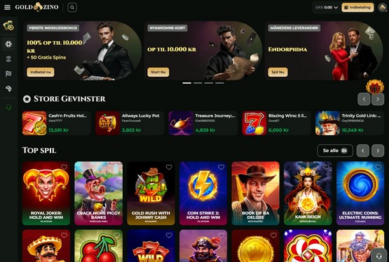 Hovedside på Goldzino Casino Site