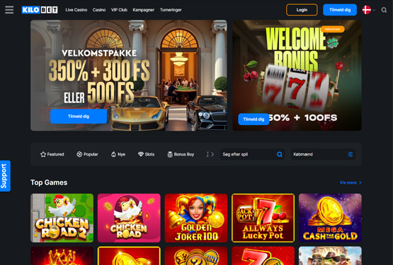 Hovedside på Kilobet Casino Site