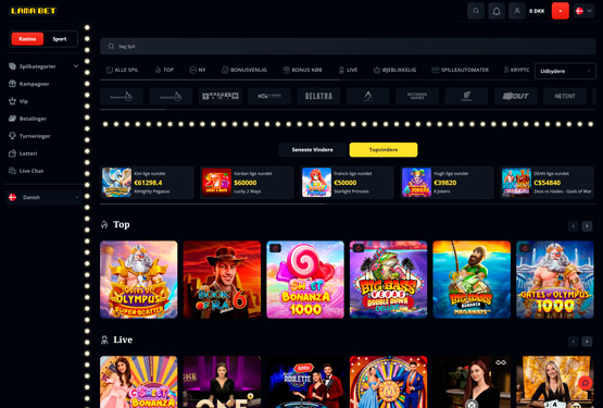 Hovedside på Lamabet Casino Site