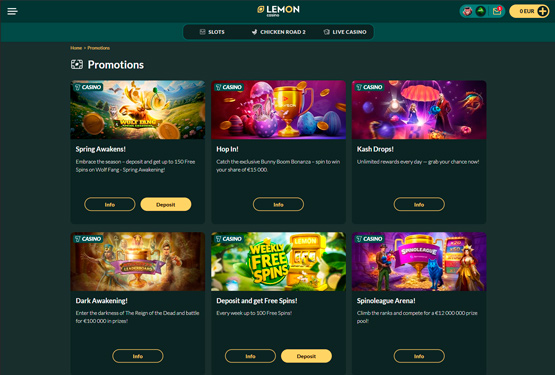 Bonusser og kampagner p&aring; Lemon Casino