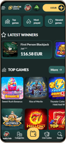 Lemon Casino Hovedside p&aring; Mobilsk&aelig;rm