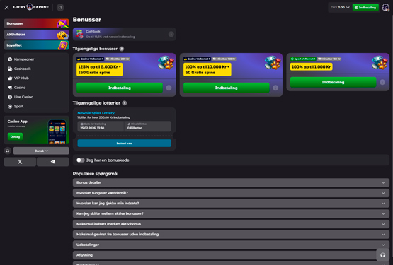 Bonusser og kampagner på Luckycapone Casino