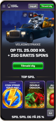LuckyCapone Casino Hovedside på Mobilskærm