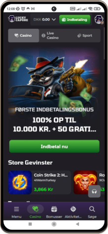 LuckyCapone Casino Hovedside på Mobilskærm