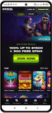 Madcasinos Hovedside på Mobilskærm