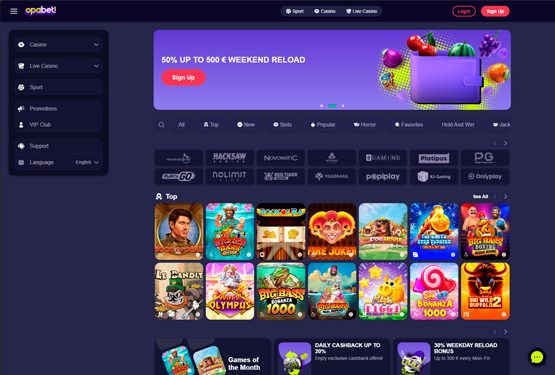 Hovedside p&aring; Opabet Casino Site