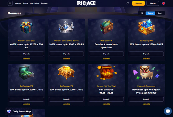 Bonusser og kampagner på Rioace Casino