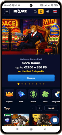 Rioace Casinos Hovedside på Mobilskærm