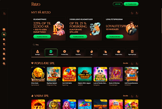 Hovedside p&aring; Ritzo Casino Site