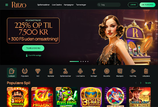 Hovedside på Ritzo Casino Site