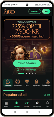 Ritzo Casinos Hovedside på Mobilskærm