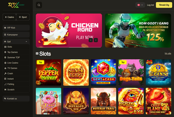 Hovedside på RX Casino Site
