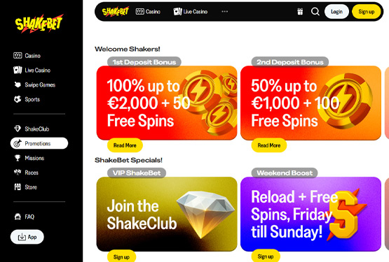 Bonusser og kampagner på Shakebet Casino