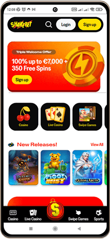 Shakebet Casinos Hovedside på Mobilskærm