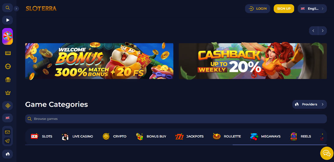 Hovedside på Sloterra Casino Site