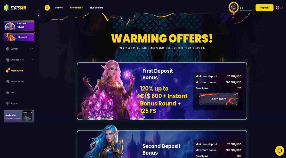 Bonusser og kampagner på Slotsgem Casino