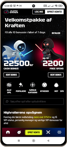 Slotsvader Casinos Hovedside på Mobilskærm