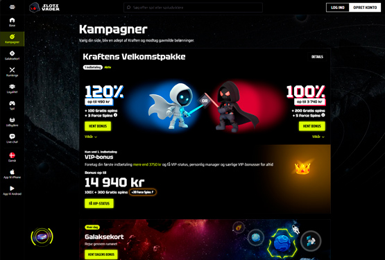Bonusser og kampagner p&aring; SlotsVader Casino