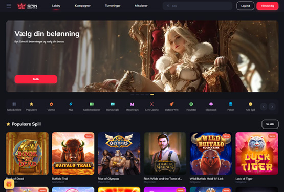 Hovedside på SpinEmpire Casino Site