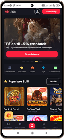 SpinEmpire Casinos Hovedside på Mobilskærm